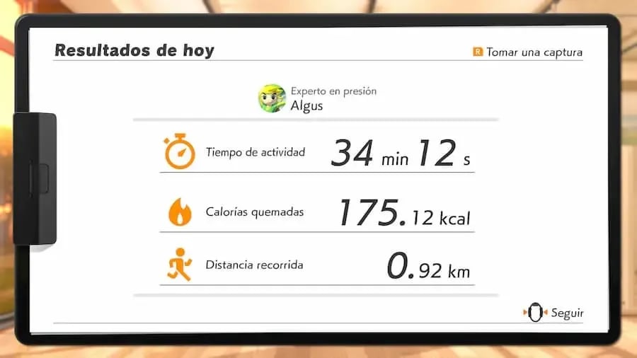 Uno de mis stats en RingFit mostrando 421.27 kilo calorías quemadas