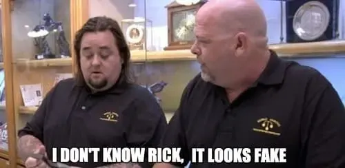 El famoso meme del show "el precio de la historia" con el título: "I don't know Rick, it looks fake".